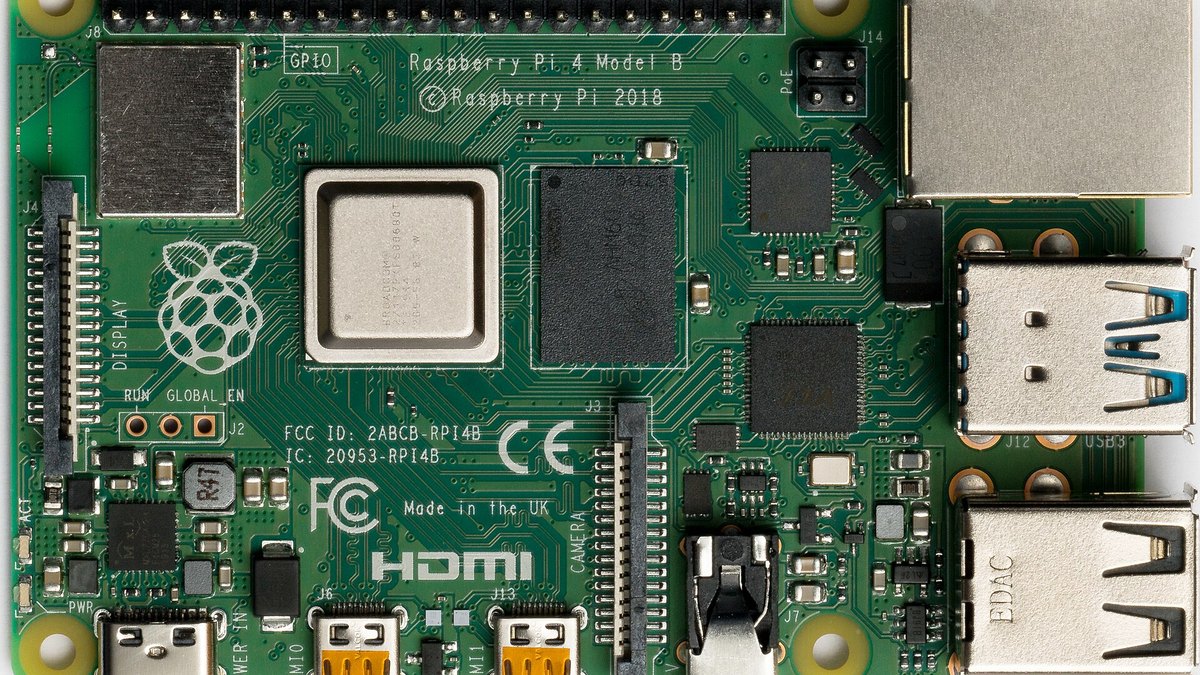 A Raspberry Pi 4 Model B single-board computer seen from above