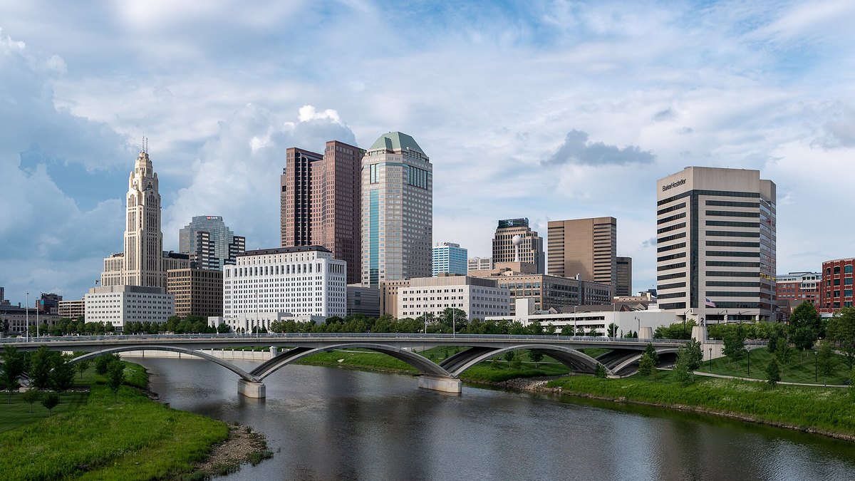 Downtown Columbus, Ohio skyline across the Scioto River, where Root, Inc. is based