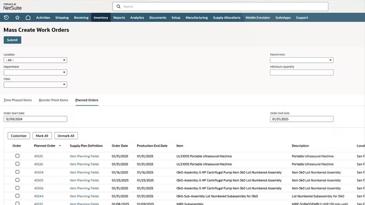 NetSuite Manufacturing ERP