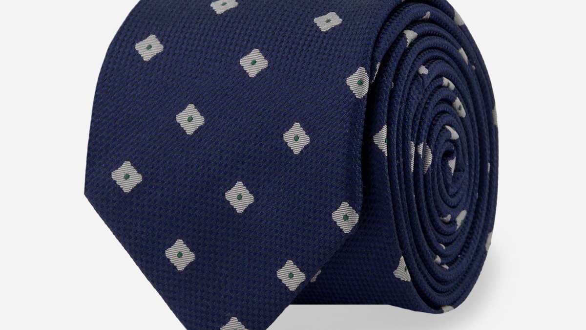 The Tie Bar Square Dot Foulard Navy Tie